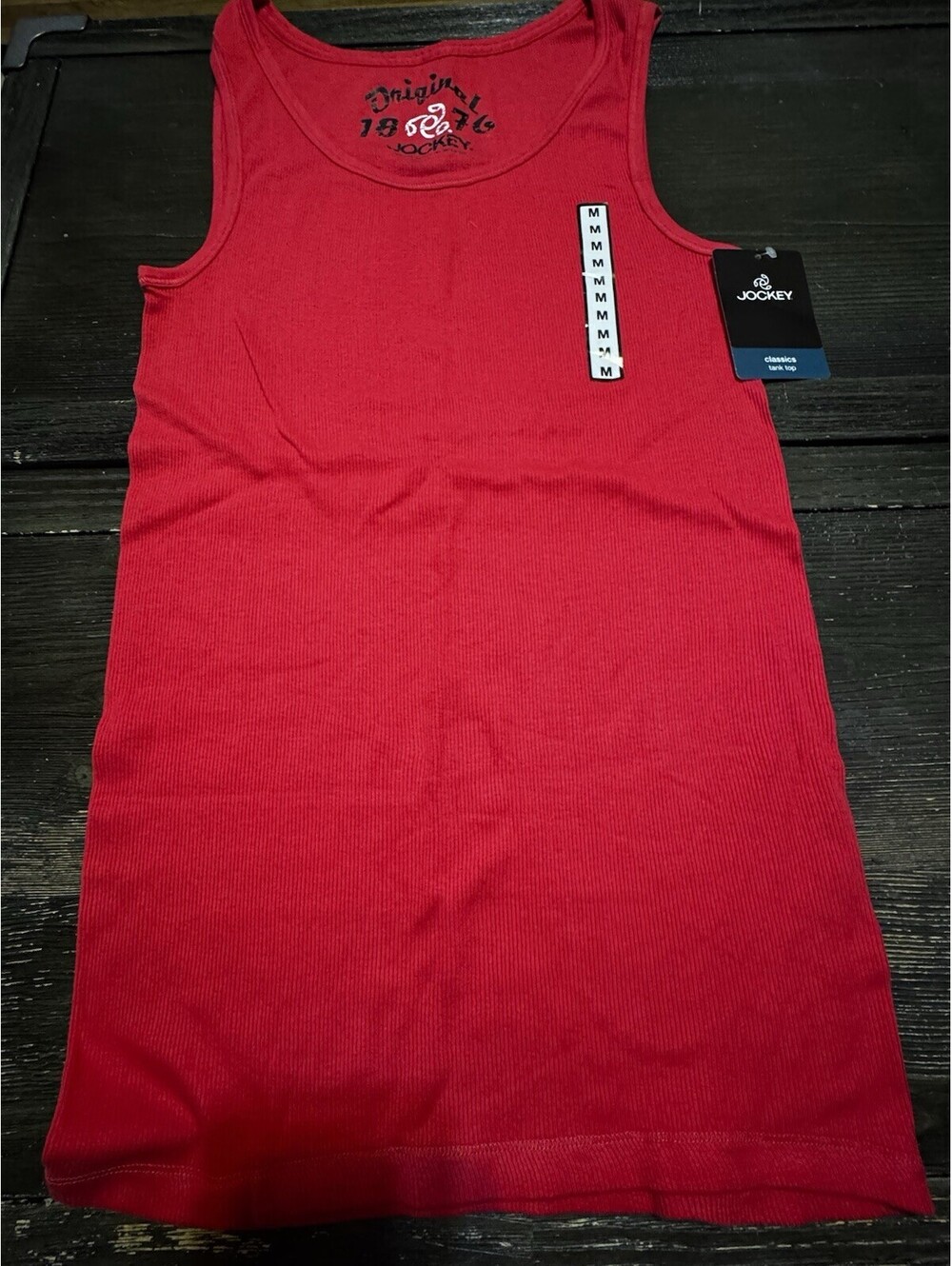 Jockey Original 1876 Classic Rib Tank Top Red Medium NWT 100% Cotton